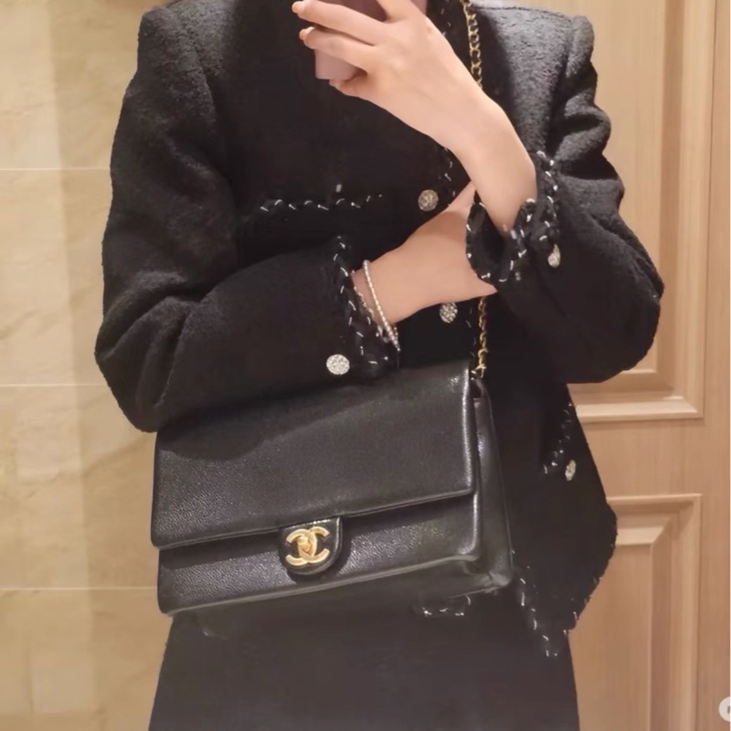 氣質優雅款💰Chanel香奈兒黑金24K琺瑯金幣方胖子單肩斜挎鏈條包-7