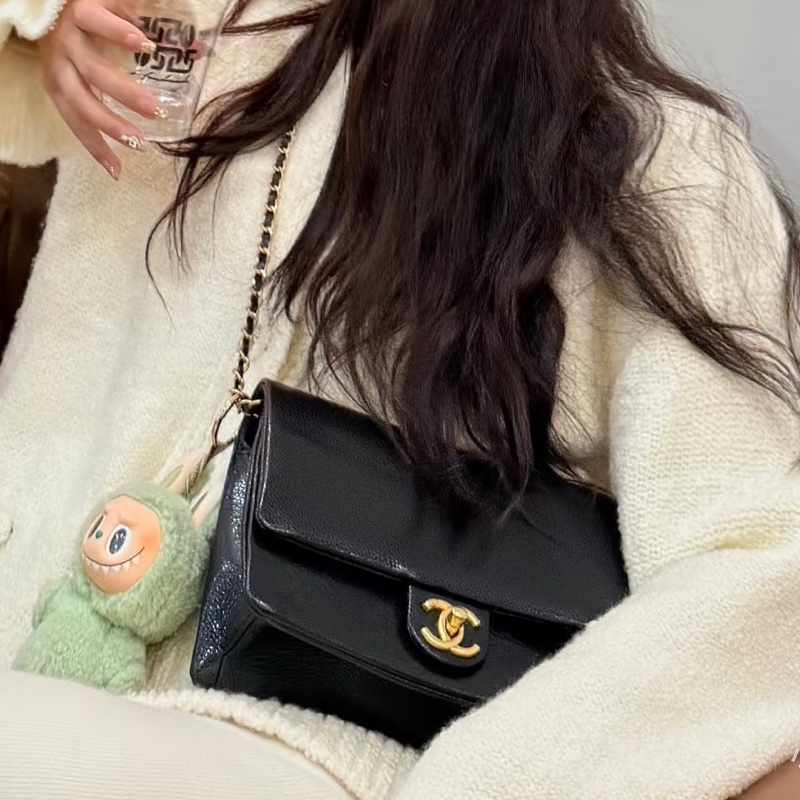氣質優雅款💰Chanel香奈兒黑金24K琺瑯金幣方胖子單肩斜挎鏈條包-8