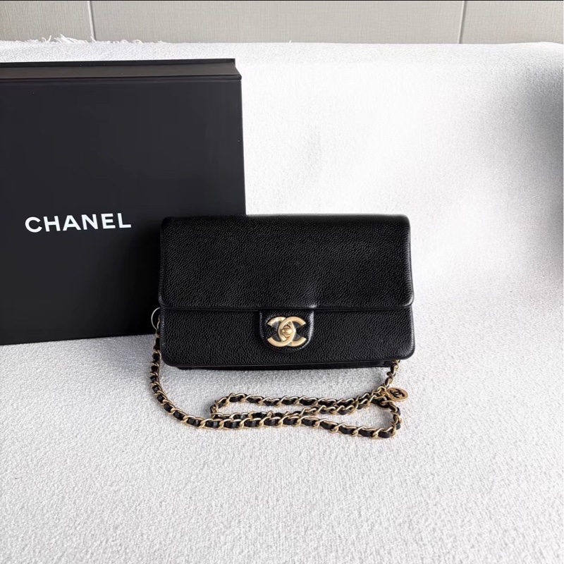 氣質優雅款💰Chanel香奈兒黑金24K琺瑯金幣方胖子單肩斜挎鏈條包-10