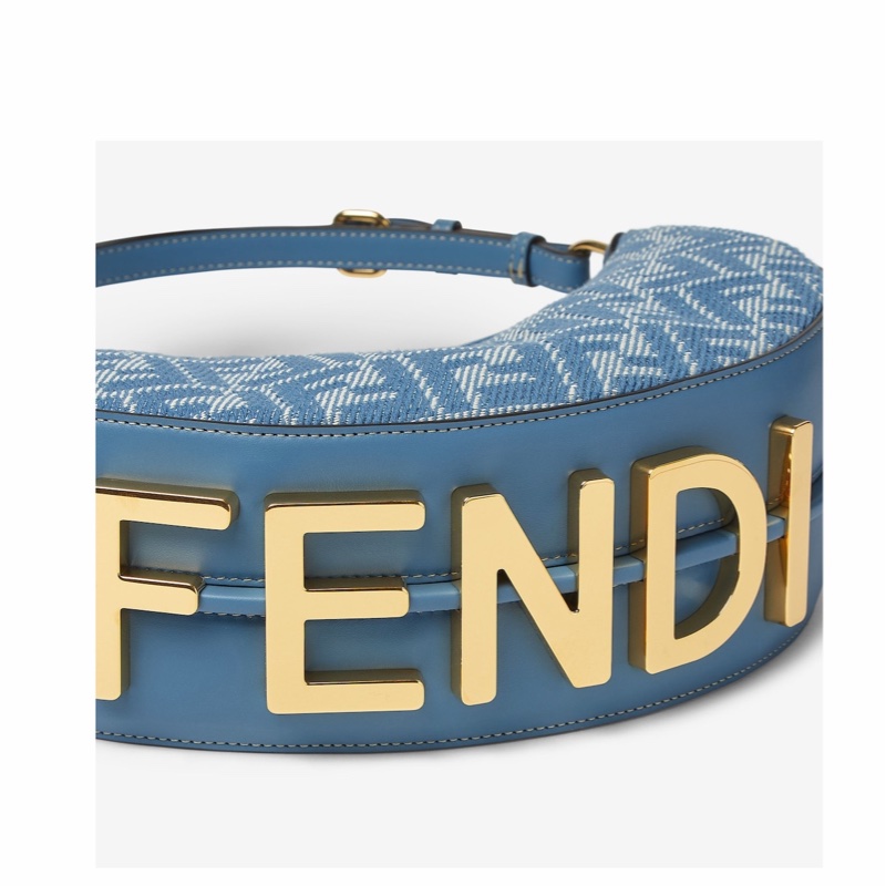 Fendi 女士 小號藍色牛仔FF提花包均碼碼小號、29cm*10cm*24.5cm-4