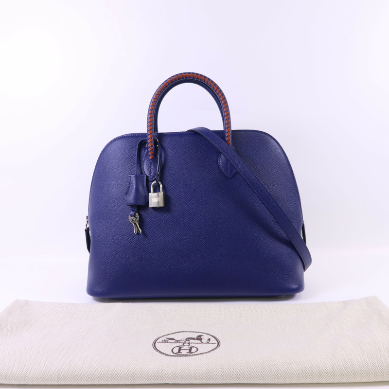 HERMES Epsom皮革Bolide 1923 31銀扣手挽肩背兩用袋Bleu Electrique/Brique-18