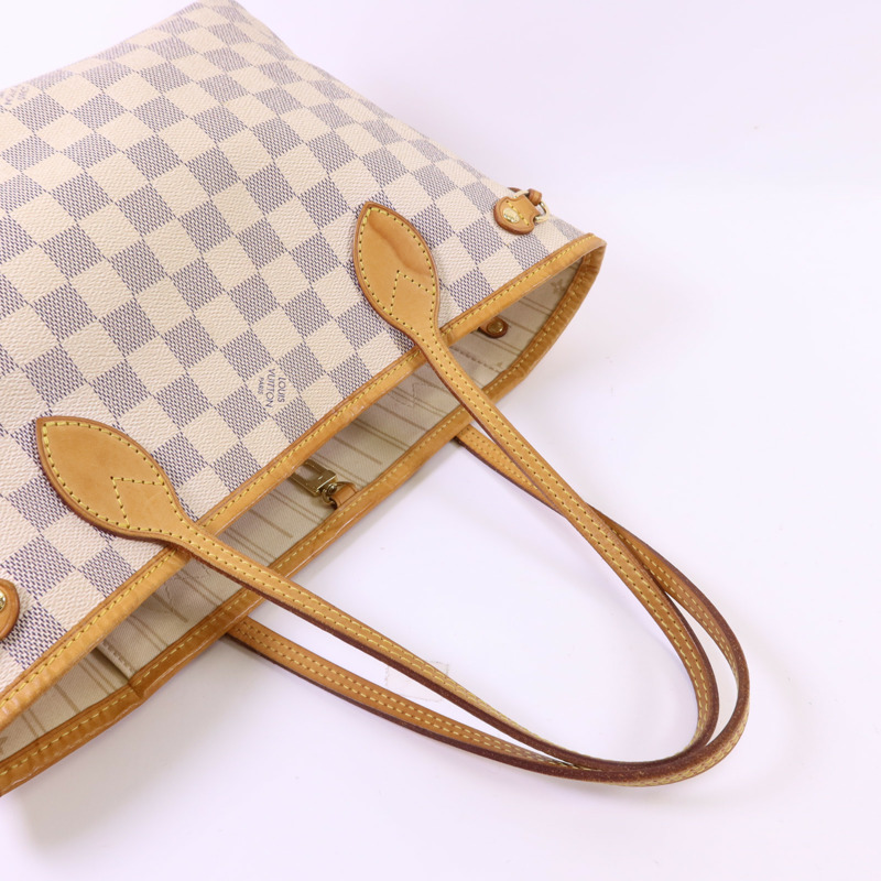 LOUIS VUITTON Damier Azur Neverfull PM金扣手挽袋-4