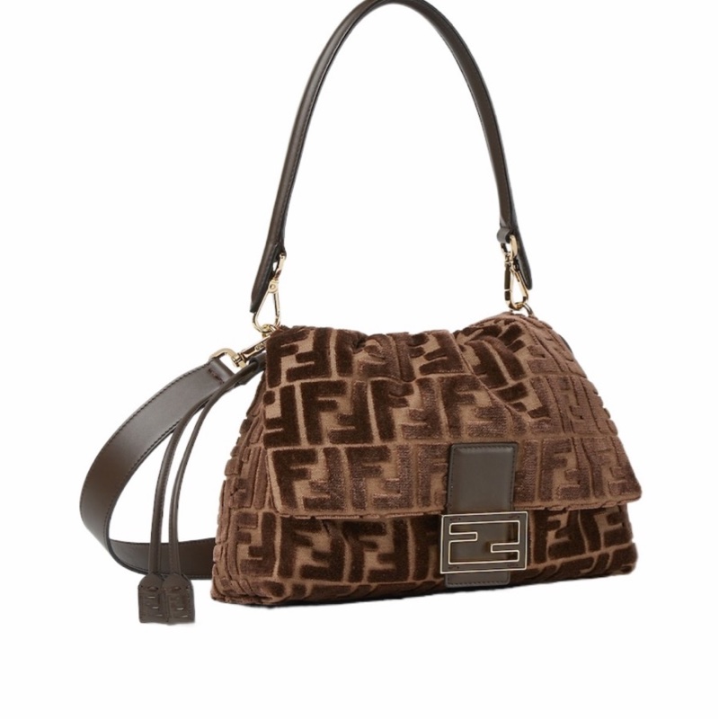 Fendi 女士 Mamma Baguette 中號提花 FF 天鵝絨包均碼碼中號、26.5cm*8.5cm*18cm-0