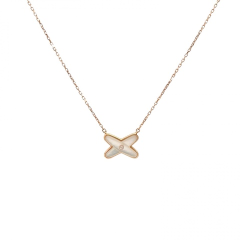 CHAUMET JuxeDeLiens歡緣小叉項鏈珍珠母貝單鑽18K玫瑰金/鑽石/白貝母