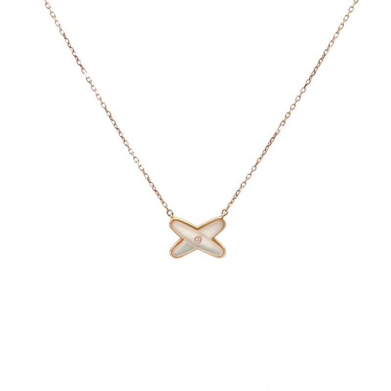 CHAUMET JuxeDeLiens歡緣小叉項鏈珍珠母貝單鑽18K玫瑰金/鑽石/白貝母-0