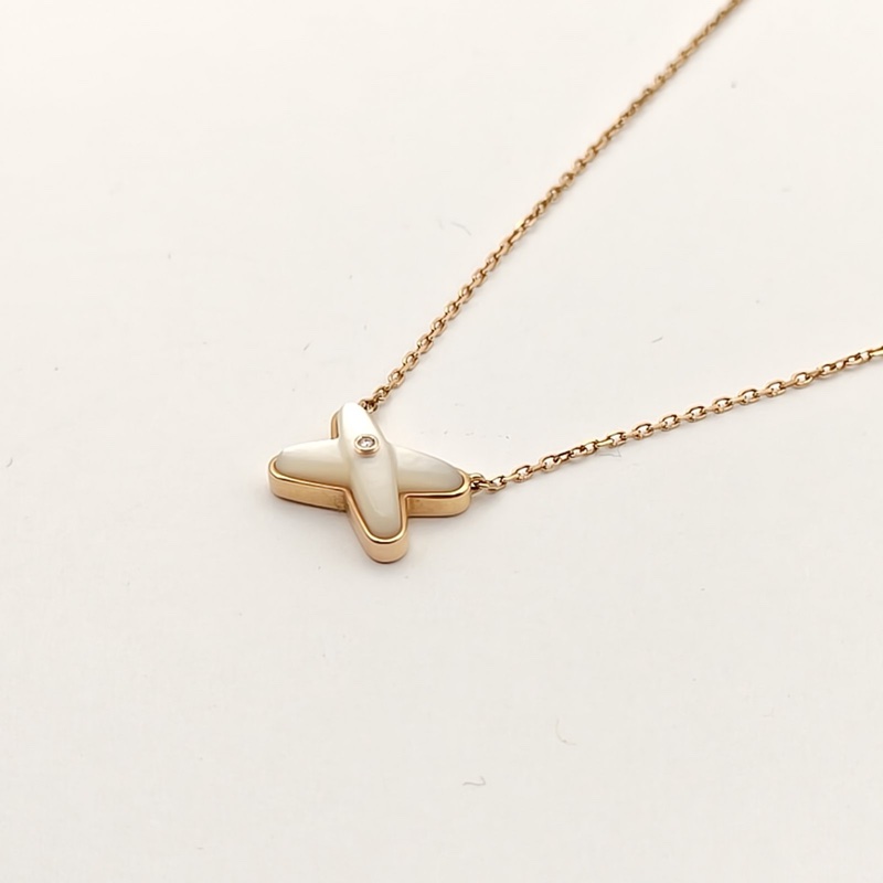 CHAUMET JuxeDeLiens歡緣小叉項鏈珍珠母貝單鑽18K玫瑰金/鑽石/白貝母-2