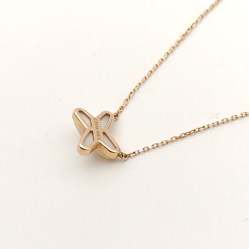 CHAUMET JuxeDeLiens歡緣小叉項鏈珍珠母貝單鑽18K玫瑰金/鑽石/白貝母-3