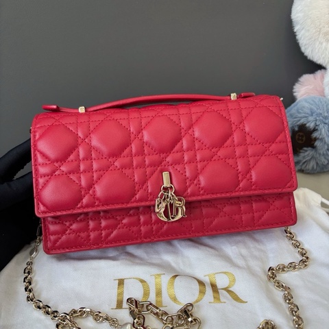 Dior 紅色My dior菱格紋珍珠鏈條包