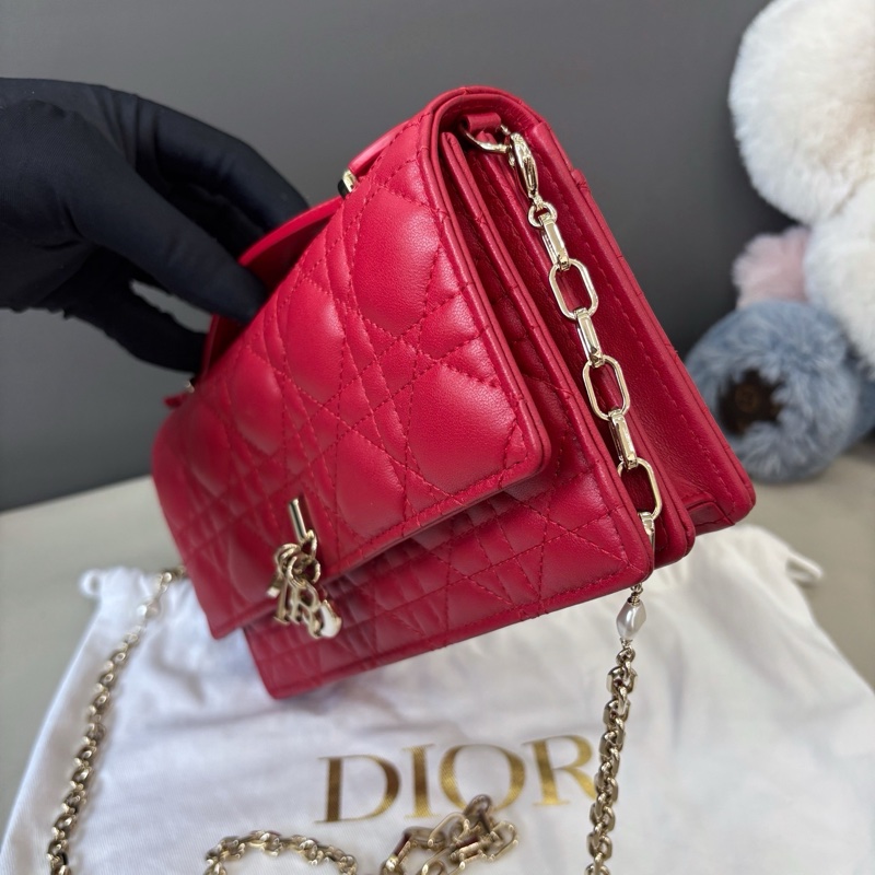 Dior 紅色My dior菱格紋珍珠鏈條包-1