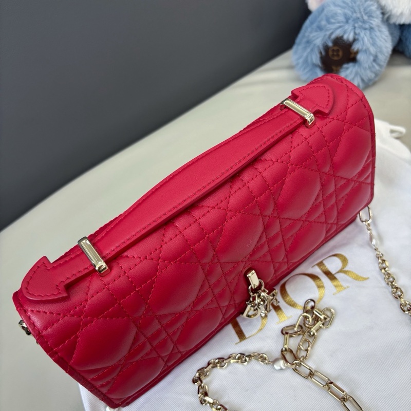Dior 紅色My dior菱格紋珍珠鏈條包-5