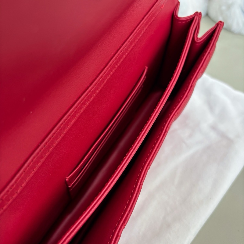 Dior 紅色My dior菱格紋珍珠鏈條包-7