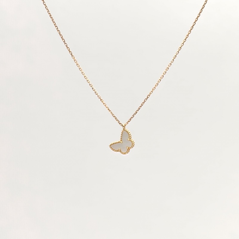 VAN CLEEF&ARPELS SweetAlhambra小號蝴蝶項鏈18K黃金/白貝母項鏈-1