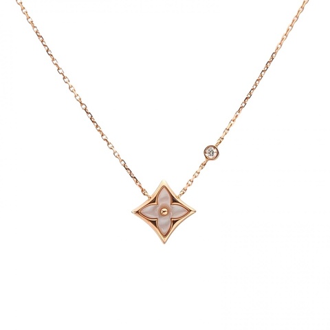 LOUIS VUITTON 18K玫瑰金鑽石COLORBLOSSOMBBSTAR粉貝母單鑽四葉草項鏈