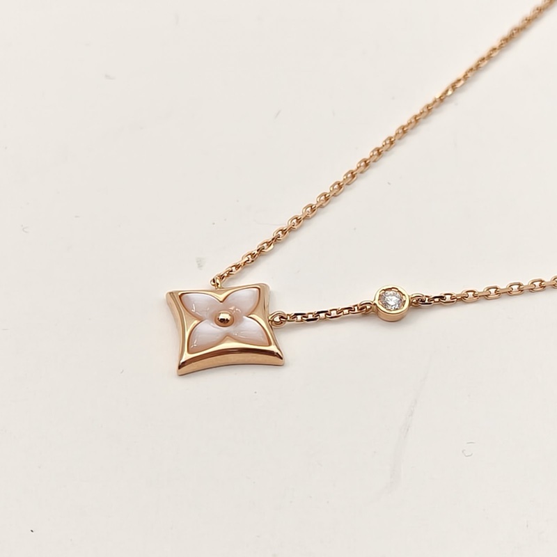 LOUIS VUITTON 18K玫瑰金鑽石COLORBLOSSOMBBSTAR粉貝母單鑽四葉草項鏈-2