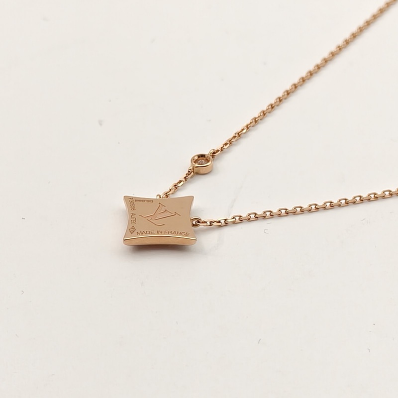 LOUIS VUITTON 18K玫瑰金鑽石COLORBLOSSOMBBSTAR粉貝母單鑽四葉草項鏈-3