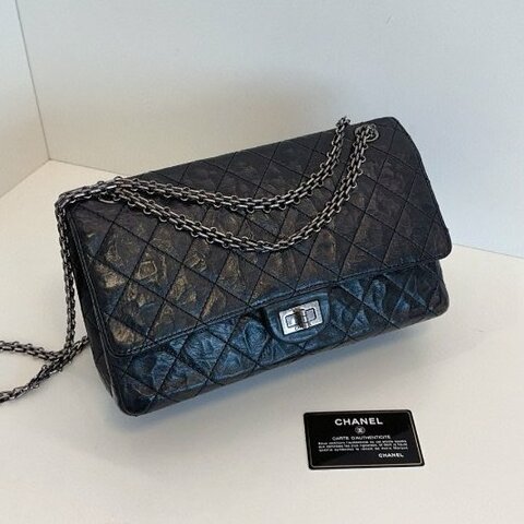 香奈兒/Chanel 經典黑銀雙蓋2.55 鏈條包 黃金中號