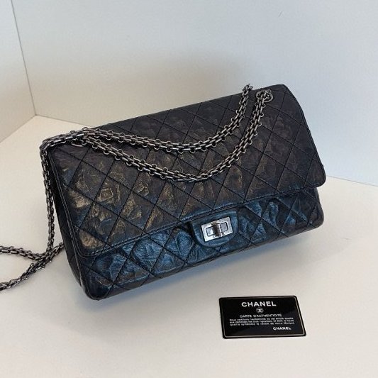 香奈兒/Chanel 經典黑銀雙蓋2.55 鏈條包 黃金中號-0