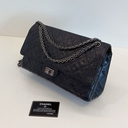 香奈兒/Chanel 經典黑銀雙蓋2.55 鏈條包 黃金中號-1