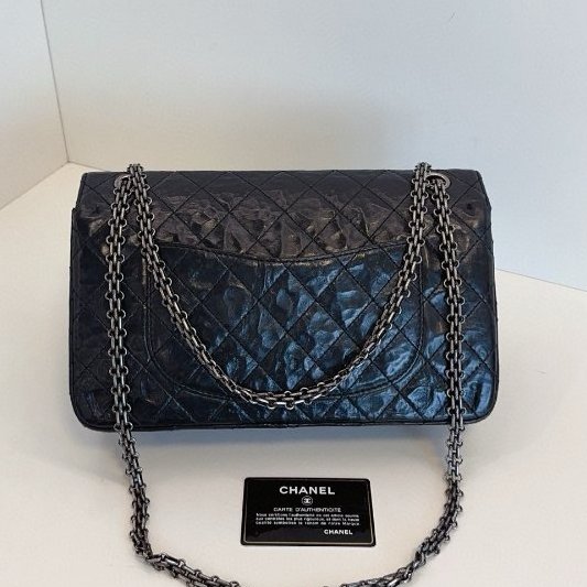 香奈兒/Chanel 經典黑銀雙蓋2.55 鏈條包 黃金中號-2