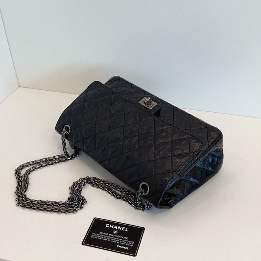 香奈兒/Chanel 經典黑銀雙蓋2.55 鏈條包 黃金中號-3