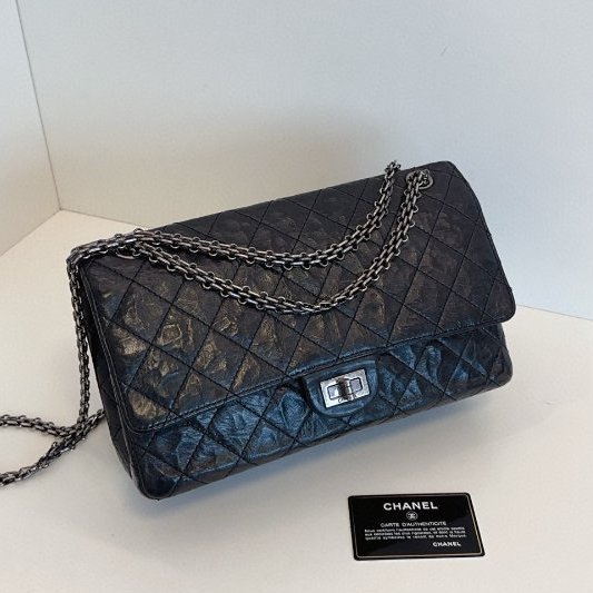 香奈兒/Chanel 經典黑銀雙蓋2.55 鏈條包 黃金中號-5