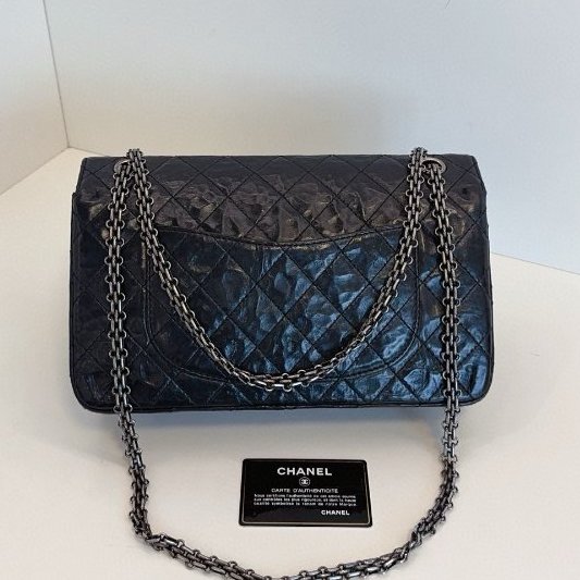 香奈兒/Chanel 經典黑銀雙蓋2.55 鏈條包 黃金中號-6