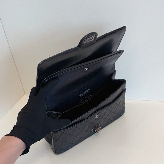 香奈兒/Chanel 經典黑銀雙蓋2.55 鏈條包 黃金中號-9