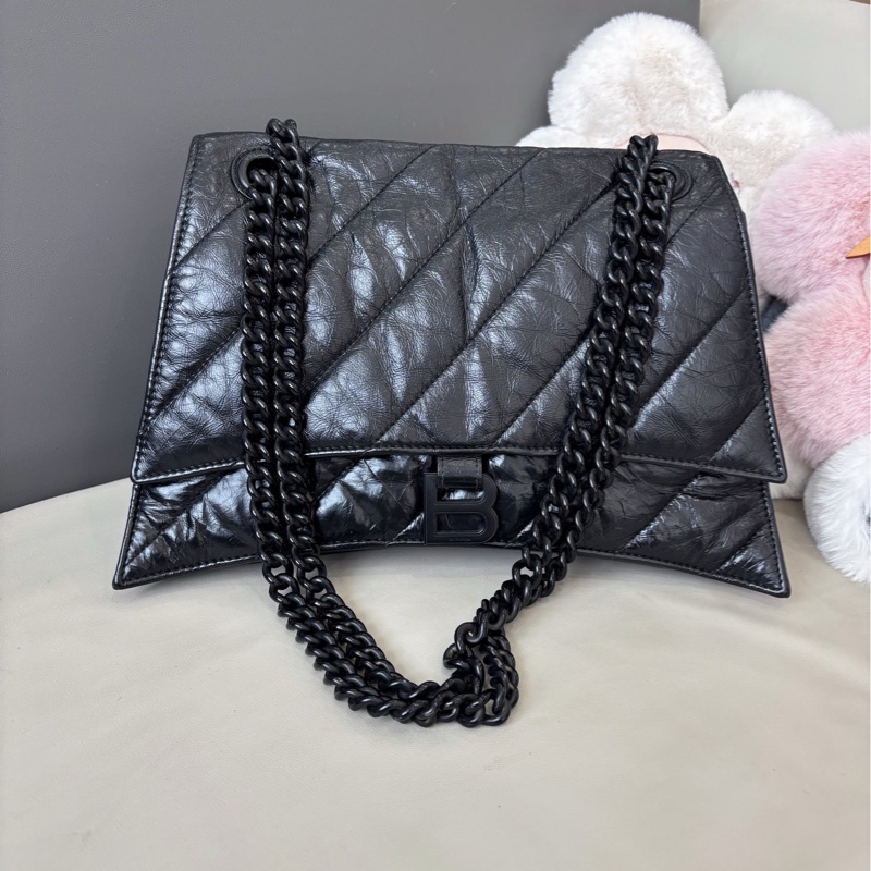 巴黎世家Balenciaga 黑色牛皮Crush沙漏單肩包-0