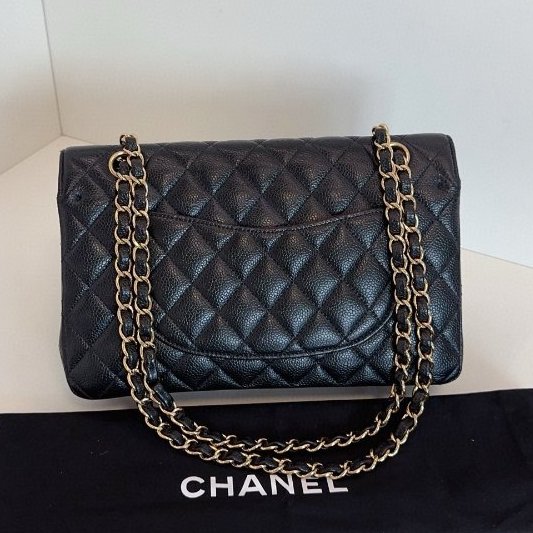 香奈兒/Chanel 黑金荔枝牛皮 CF鏈條包 中號 雙蓋紅內-1