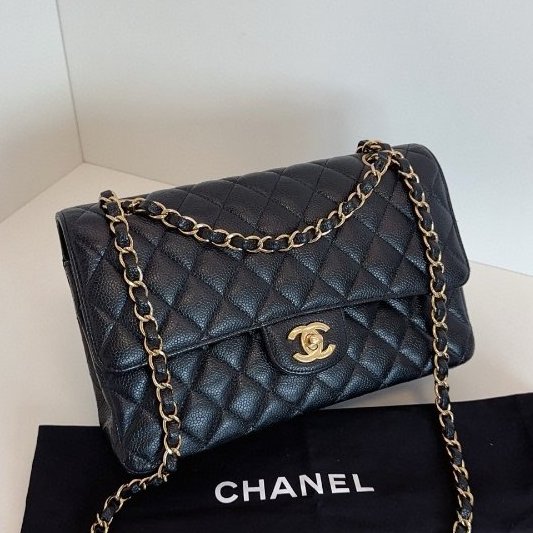 香奈兒/Chanel 黑金荔枝牛皮 CF鏈條包 中號 雙蓋紅內-2