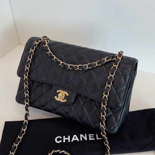 香奈兒/Chanel 黑金荔枝牛皮 CF鏈條包 中號 雙蓋紅內-3