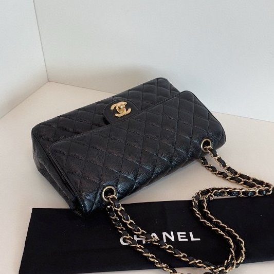 香奈兒/Chanel 黑金荔枝牛皮 CF鏈條包 中號 雙蓋紅內-4