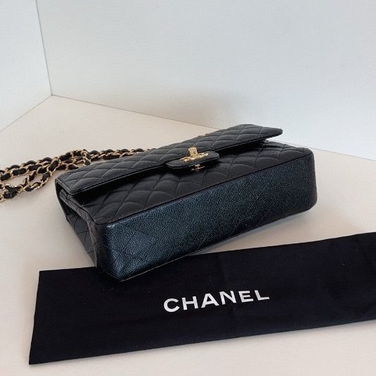 香奈兒/Chanel 黑金荔枝牛皮 CF鏈條包 中號 雙蓋紅內-5