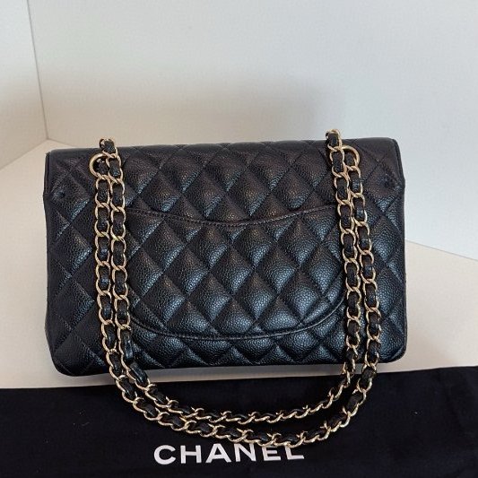 香奈兒/Chanel 黑金荔枝牛皮 CF鏈條包 中號 雙蓋紅內-7