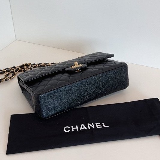 香奈兒/Chanel 黑金荔枝牛皮 CF鏈條包 中號 雙蓋紅內-8