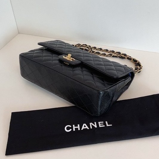 香奈兒/Chanel 黑金荔枝牛皮 CF鏈條包 中號 雙蓋紅內-9