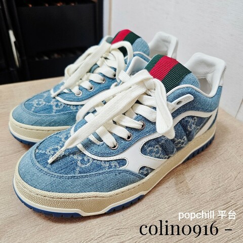 [農曆新年超甜出清🧧專櫃三折] Gucci丹寧老花白牛皮Re-Web運動鞋