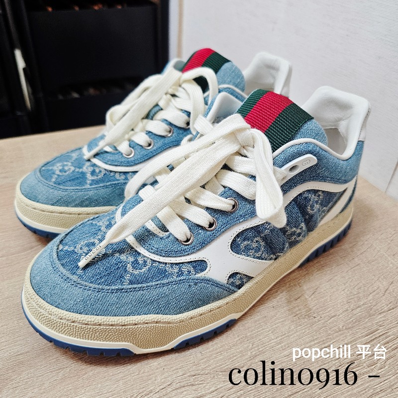 [農曆新年超甜出清🧧專櫃三折] Gucci丹寧老花白牛皮Re-Web運動鞋-0