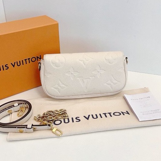 閒置新 路易威登/Louis Vuitton 奶油白全皮壓花Ivy腋下麻將包 芯片款-1