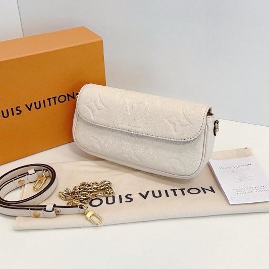 閒置新 路易威登/Louis Vuitton 奶油白全皮壓花Ivy腋下麻將包 芯片款-2
