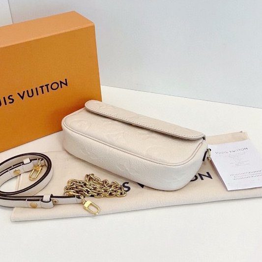 閒置新 路易威登/Louis Vuitton 奶油白全皮壓花Ivy腋下麻將包 芯片款-3