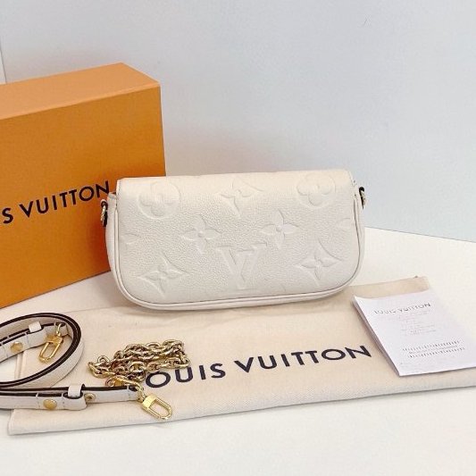 閒置新 路易威登/Louis Vuitton 奶油白全皮壓花Ivy腋下麻將包 芯片款-6