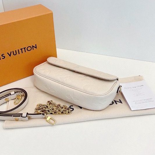 閒置新 路易威登/Louis Vuitton 奶油白全皮壓花Ivy腋下麻將包 芯片款-7