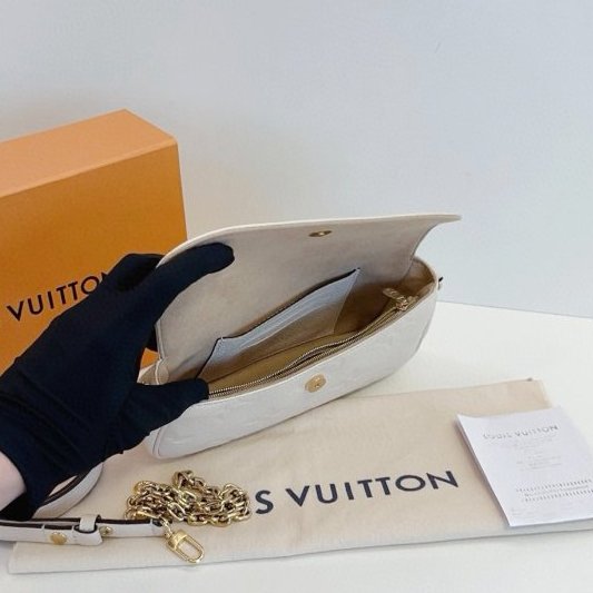 閒置新 路易威登/Louis Vuitton 奶油白全皮壓花Ivy腋下麻將包 芯片款-8