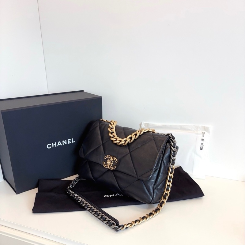 Chanel香奈兒 經典 黑金 19bag中號手提斜挎包-2