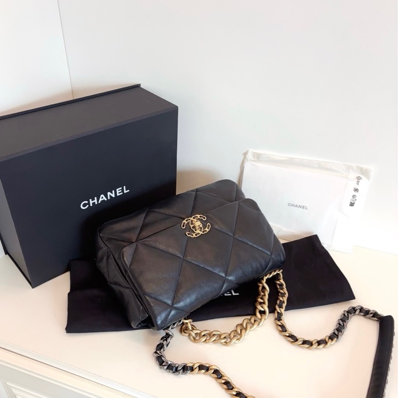 Chanel香奈兒 經典 黑金 19bag中號手提斜挎包-4