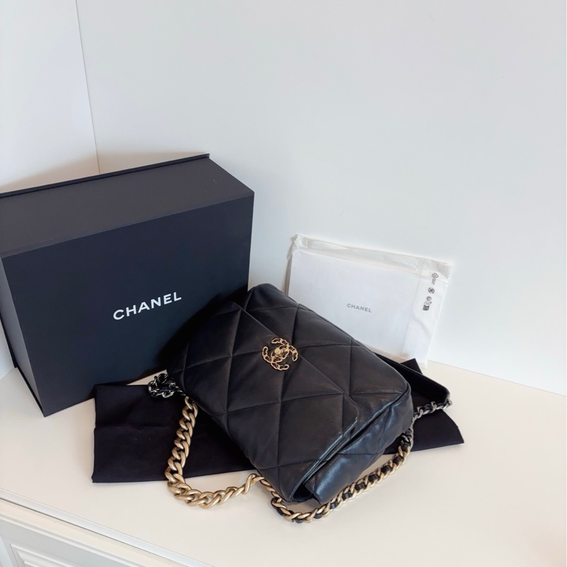 Chanel香奈兒 經典 黑金 19bag中號手提斜挎包-5