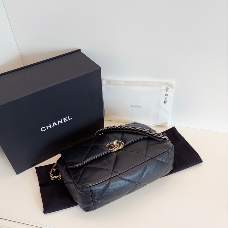 Chanel香奈兒 經典 黑金 19bag中號手提斜挎包-6