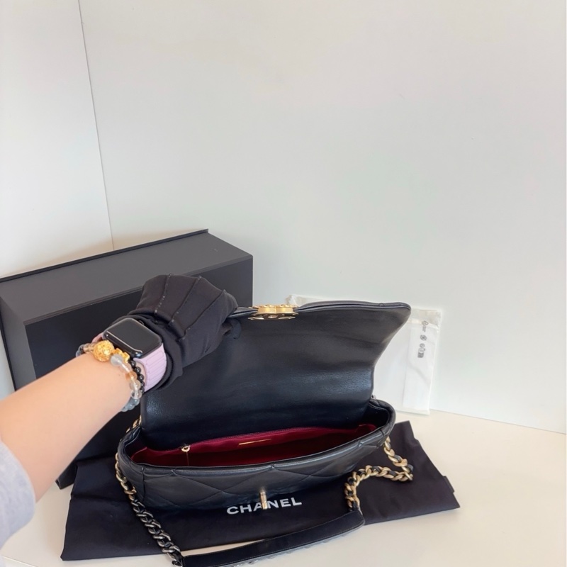 Chanel香奈兒 經典 黑金 19bag中號手提斜挎包-7