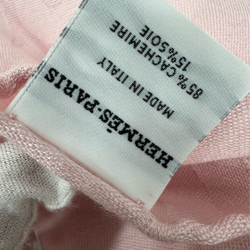 愛馬仕 粉紅藏書章暗提花羊絨圍巾210*75-3